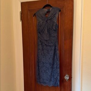 Badgley Mischka Elegant Blue Lace Midi Dress